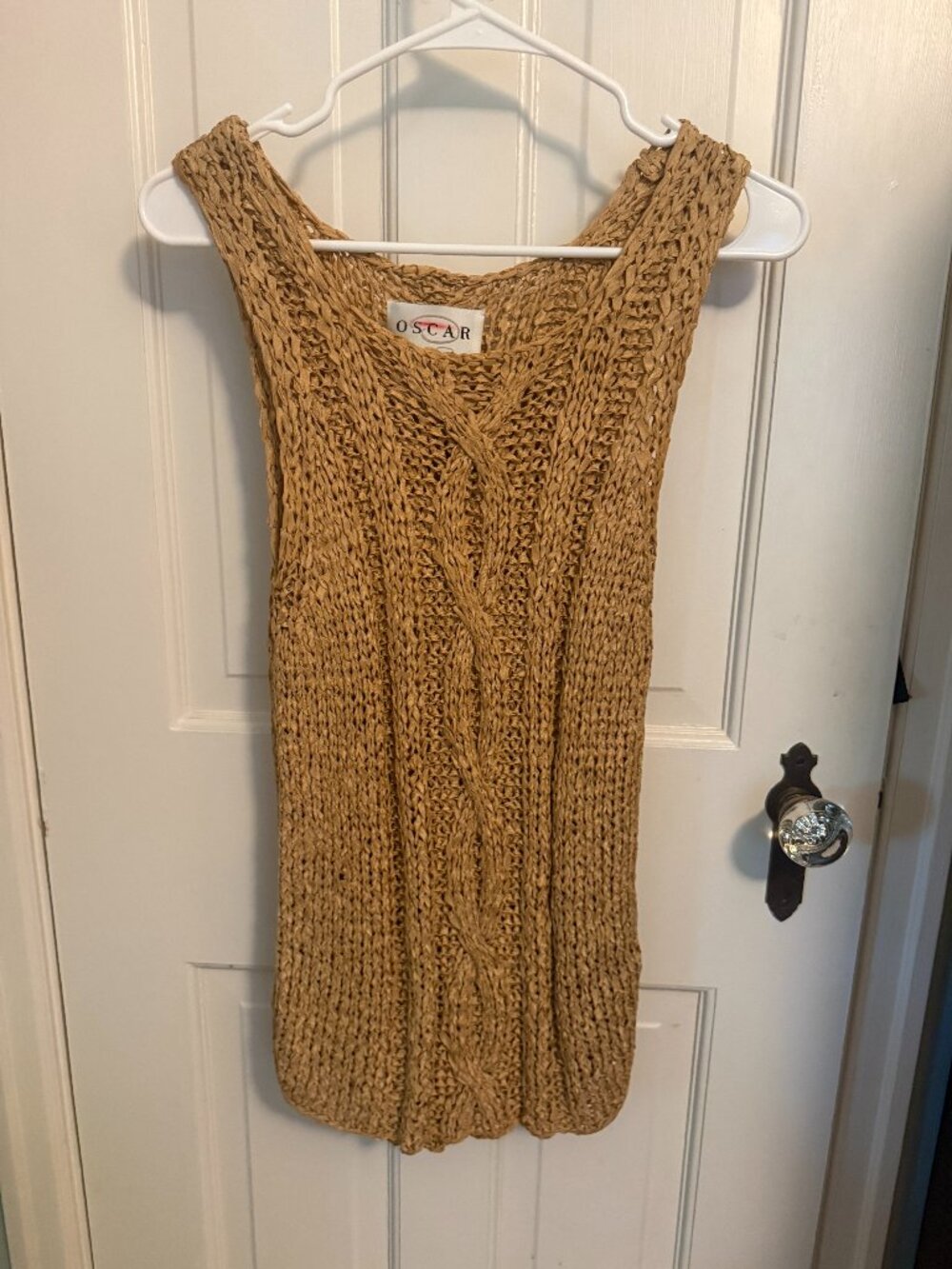 Oscar by Oscar de la Renta Cable Knit Tank Top Large | Gold Mustard Rayon USA